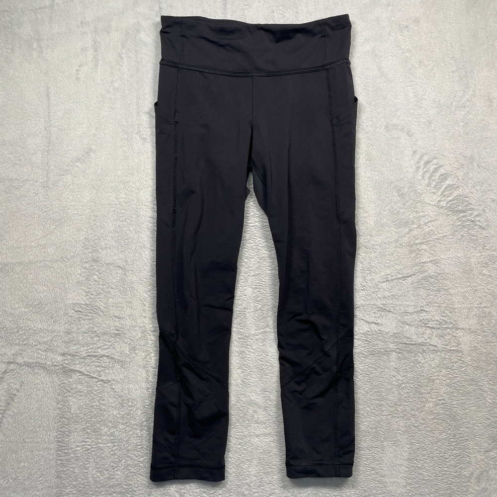 Lululemon Speed Up Crop Leggings Womens 4 Black Mesh Pockets Running Luxtreme